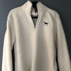 PINK Sherpa quarter zip sweater